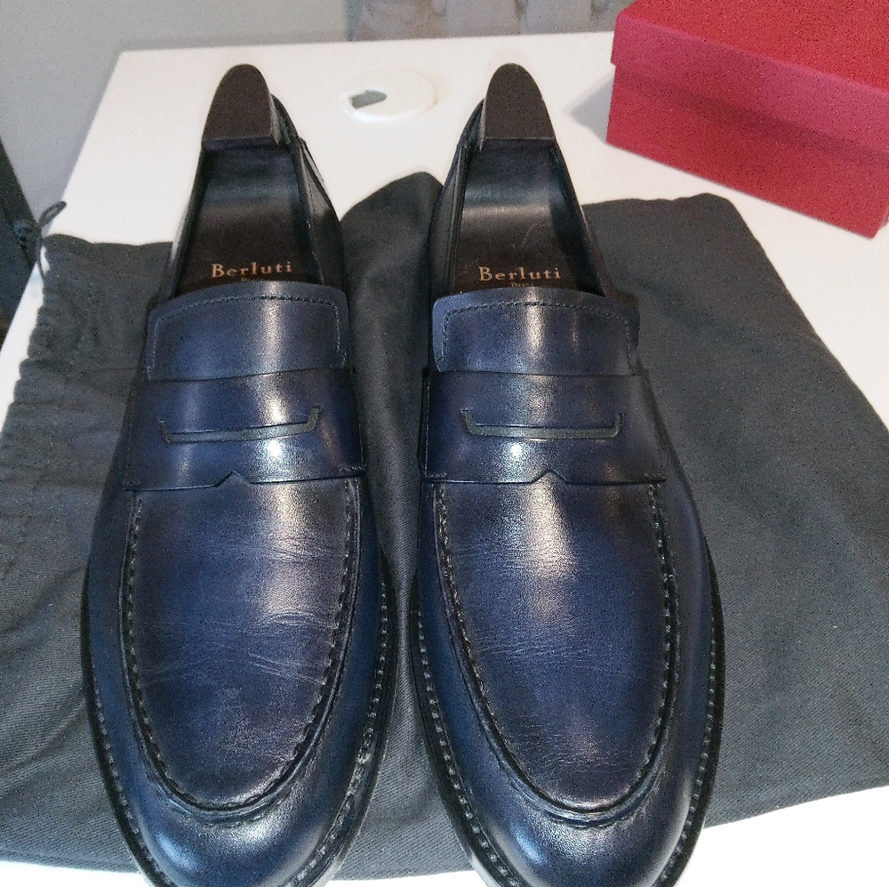 Men's Blue Leather Berluti Loafers